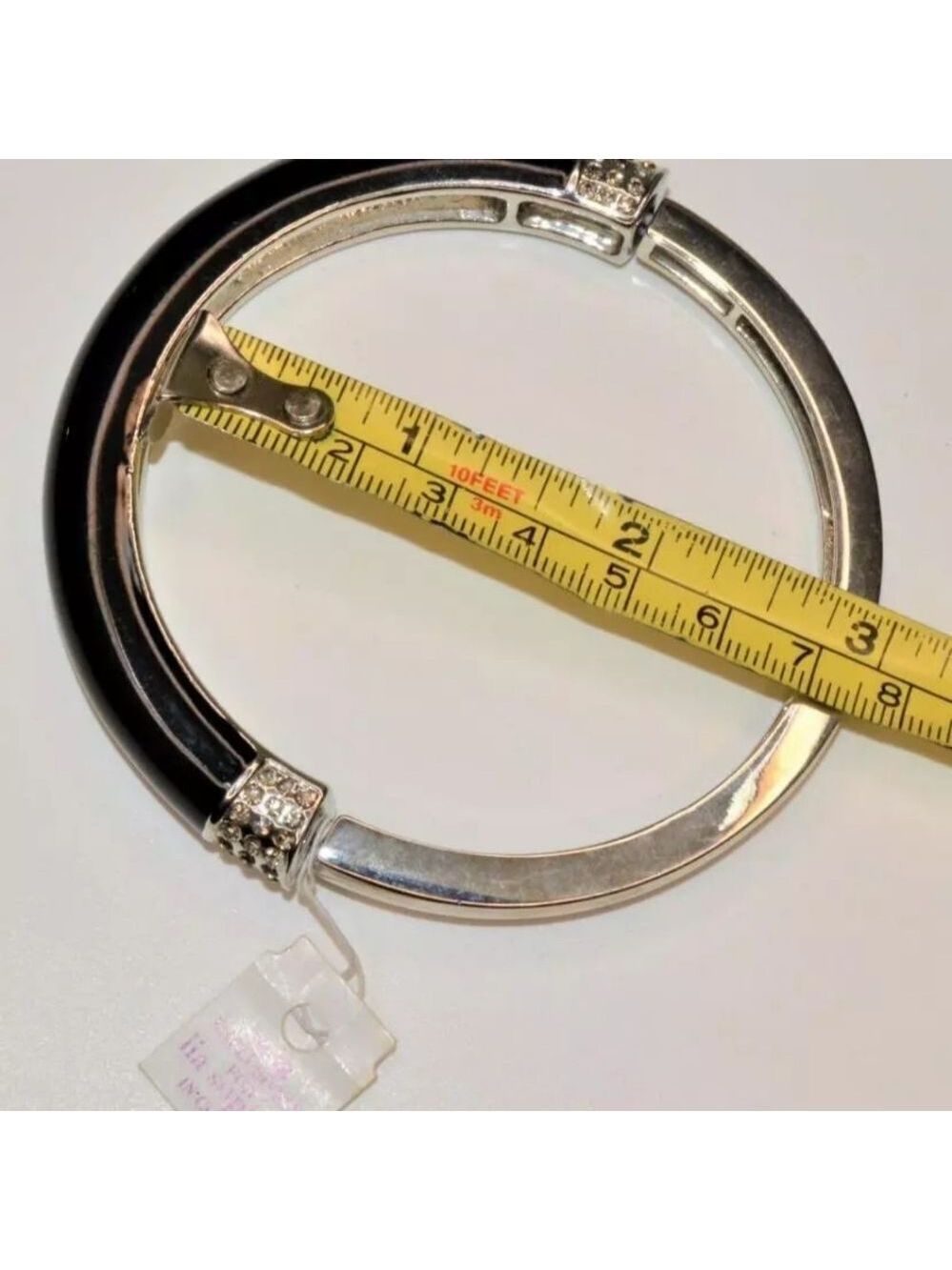 LIA SOPHIA Silvertone Black Enamel Rhinestone 2 3/4"d Bangle Bracelet NWT - Picture 3 of 3